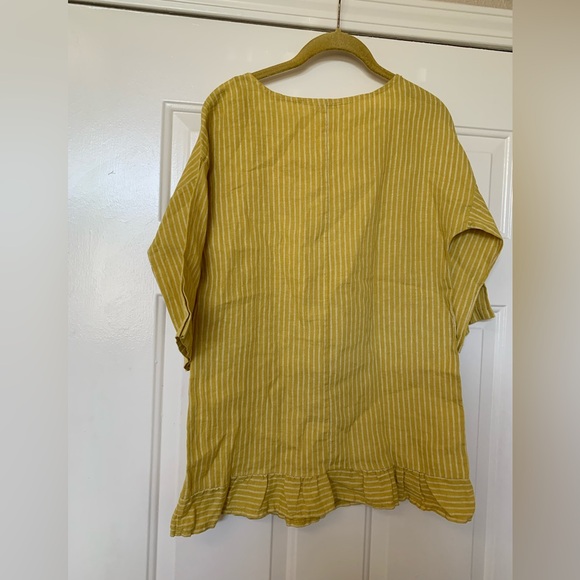 Lungo L’Arno Womens Linen Top Yellow Ruffle Made in Italy🌴 - Picture 2 of 6